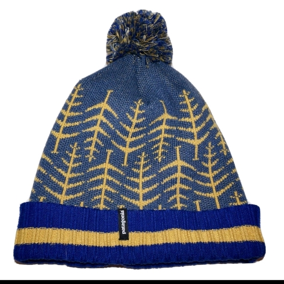 Patagonia Other - PATAGONIA Desert Blue & Mustard-Yellow Knit POM POM Hat ONE SIZE